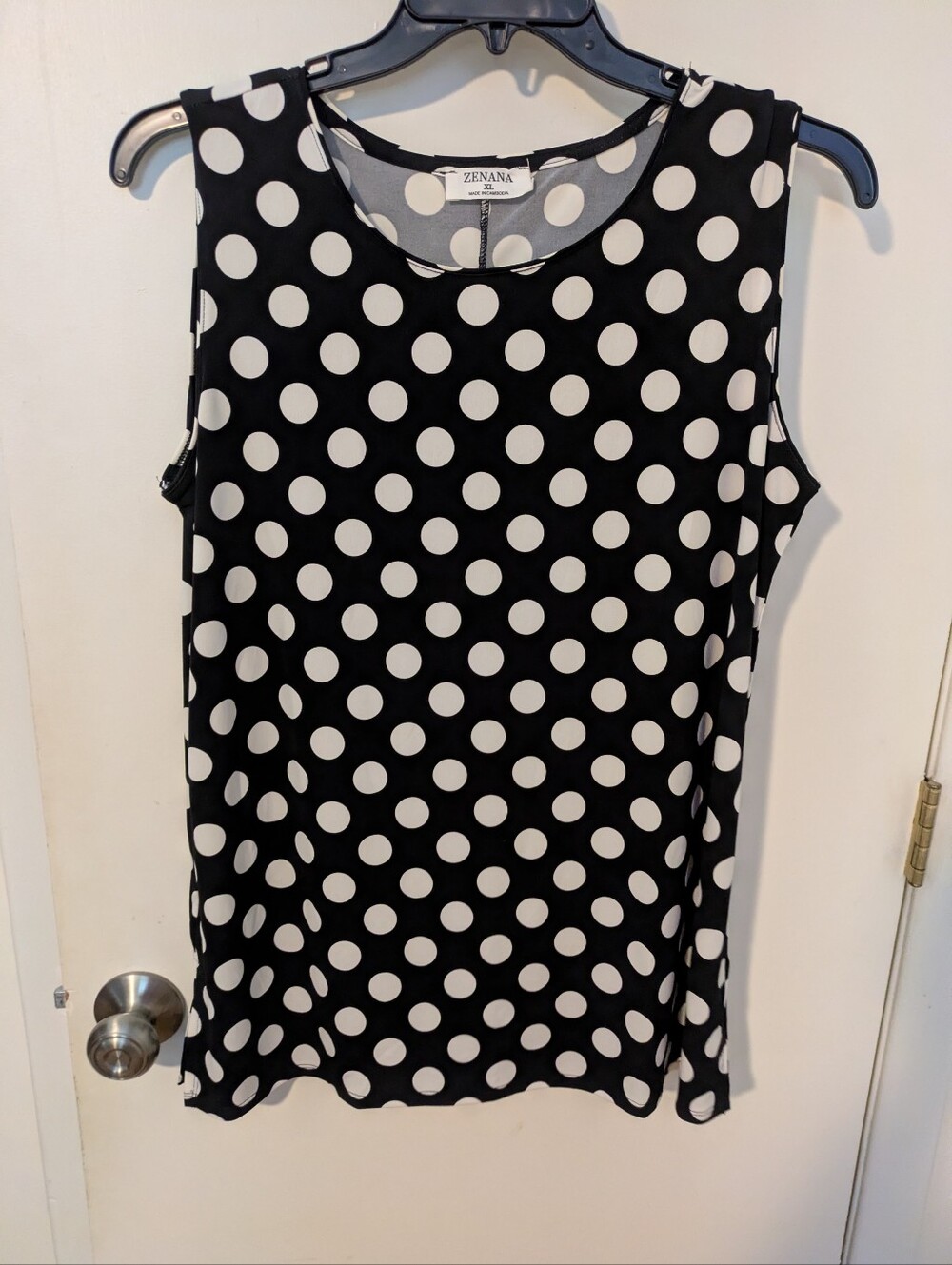 Zenana XL Black White Polka Dot Sleeveless Stretch Tank Top